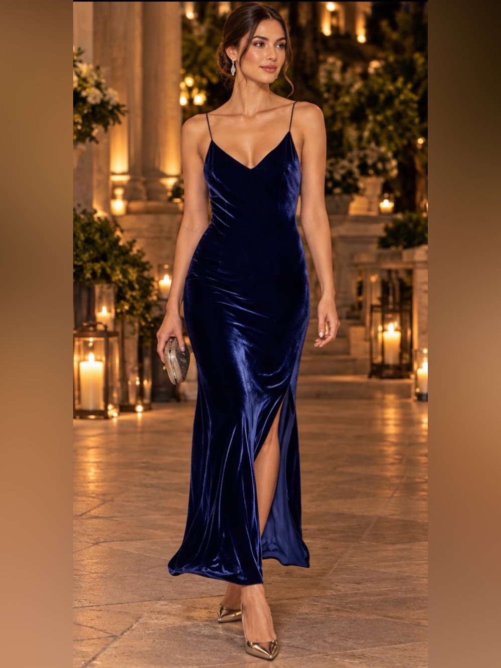INTERMIX Blue Velvet Slit Maxi Gown